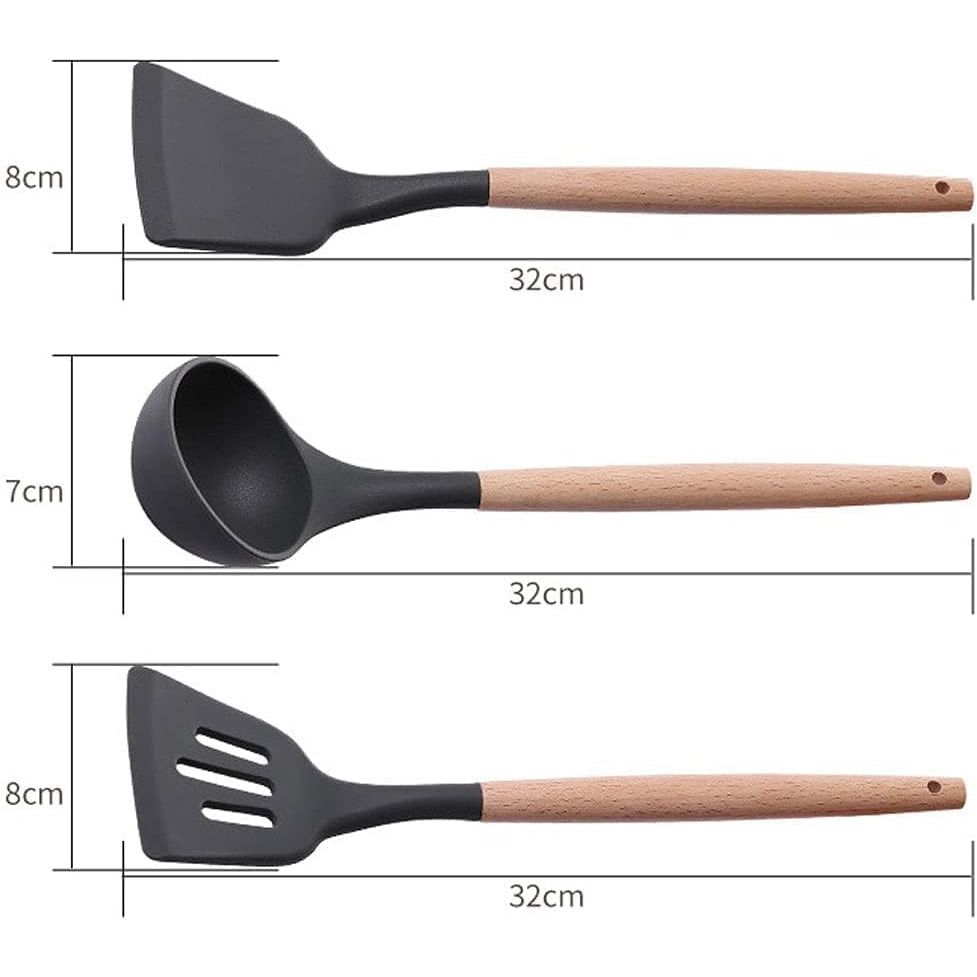 Kitchen Utensils Set, 3 Pcs Non-Stick Silicone Kitchen Cooking Utensils with Wooden Handle, Kitchen Spatula Cookware Utensils Set,
