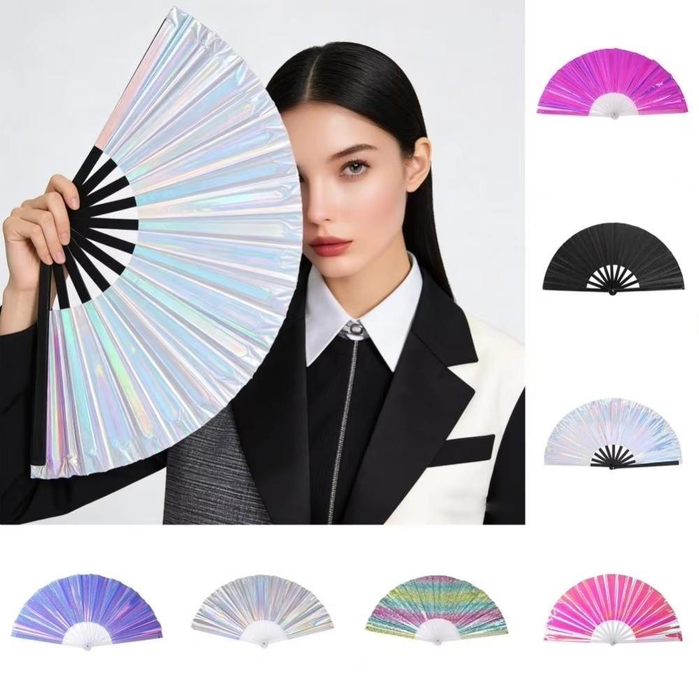 Iridescent Finish Folding Fan Large Size Cooling Fan New Handheld Fan  Summer