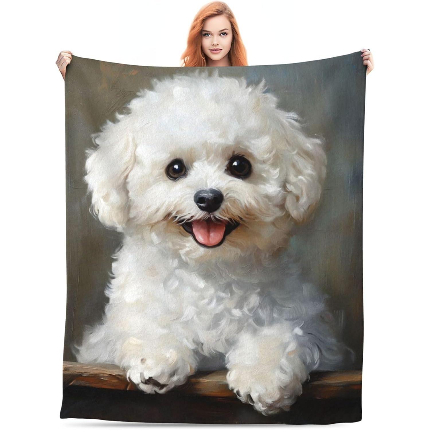 Tapestry Cute Bichon Frise Blanket for Women 75x100