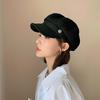 Girl With  Stripe Autumn Letters Winter Korean Style Hat Painter Hat PU Leather Women Berets