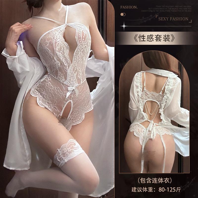 Sex Underwear Open Crotch Perspective Temptation Uniform Lace Backless Pearl Neck Onesie Pure Desire Wind