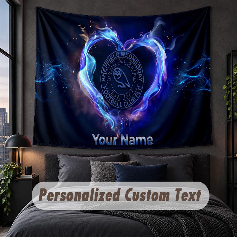 Benutzerdefinierte Namens-Text-Wandteppich, Sheffield Wednesday FC Dekorative Wandbehang, Hintergrund-Wandteppich Für Zuhause Schlafzimmer