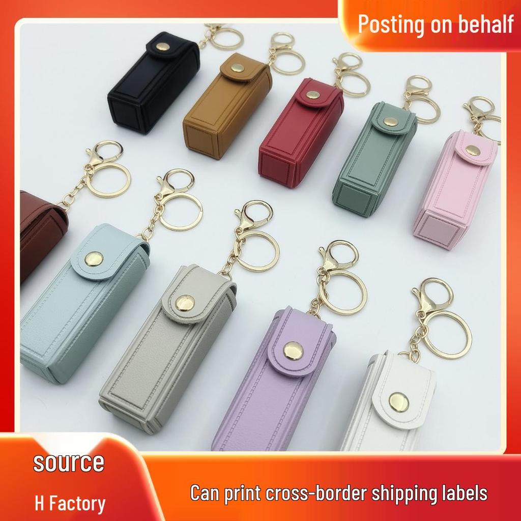 Přenosné pouzdro na rtěnku ve tvaru srdce s ochrannou kůží a roztomilou klíčenkou s přívěskem