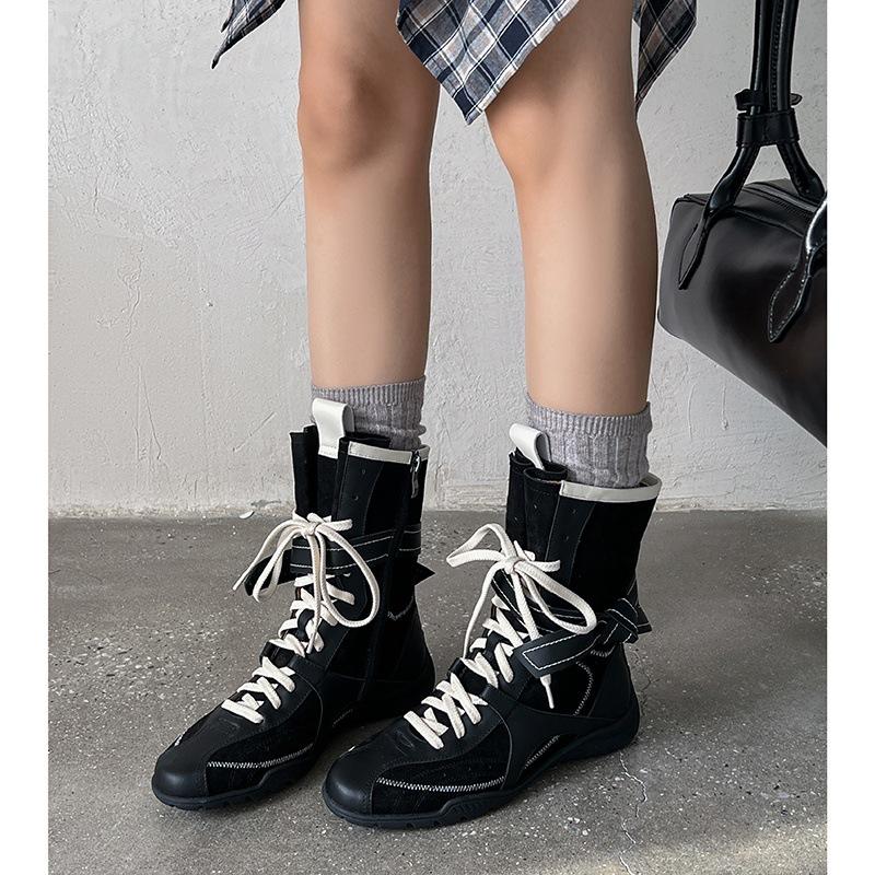 Cowhide version~ Flat bottom inner height increase Martin boots women's 2025 new boots matte leather lace-up short boots German training boots