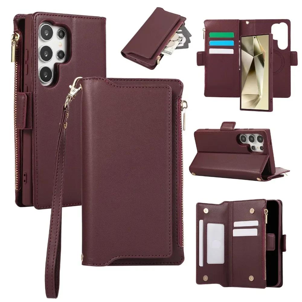 Abnehmbare Brieftasche mit Kartenhalter, Handyhülle für Samsung Galaxy S25, S24 Ultra, S23, S21 FE, S22 Plus, A55, A15, Crossbody-Handgelenkschlaufe