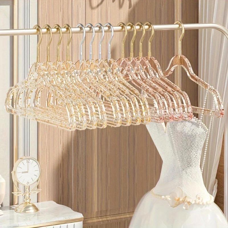 30pcs  Home Clothes Hangers Acrylic Sparkling Powder Crystal Clothes Hangers Transparent Anti Slip Invisible Drop Resistant
