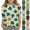 St. Patrick's Day Print Tops For Youth Girls 4-11 Years Round Neck 3/4 Sleeves T-Shirts Trendy Tops Outfit Tees