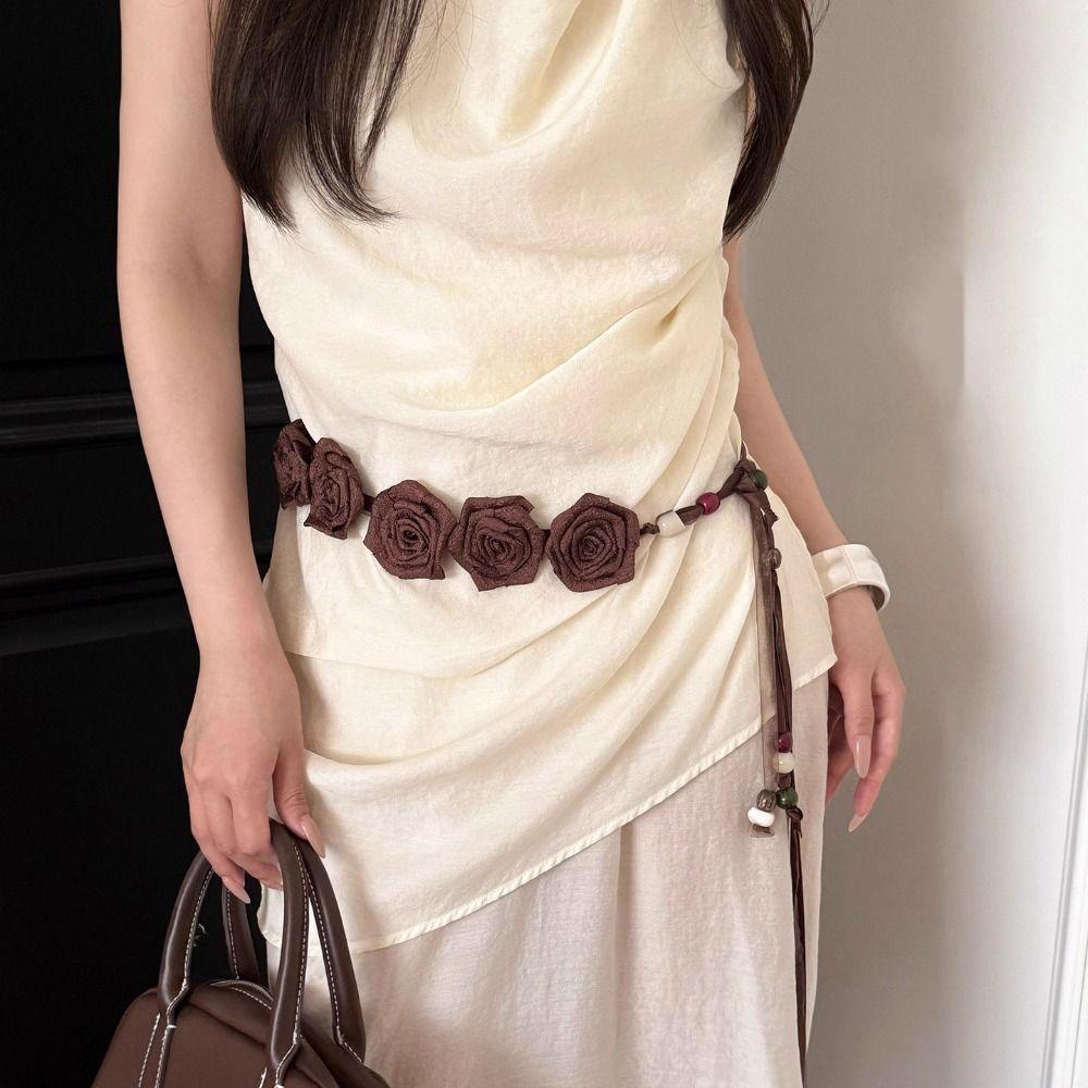 Bead Dress Waist Chain Rose Ethnic Style Bead Waist Belt Bohemian Floral Waist Rope Daily