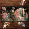 Rosa Blumen und Einhorn Magie Kartenspiel Matte Mtg Spielmatte Antirutsch Basis 35x60cm Sammel Gaming Matten Brettspiel Matte Für TCG