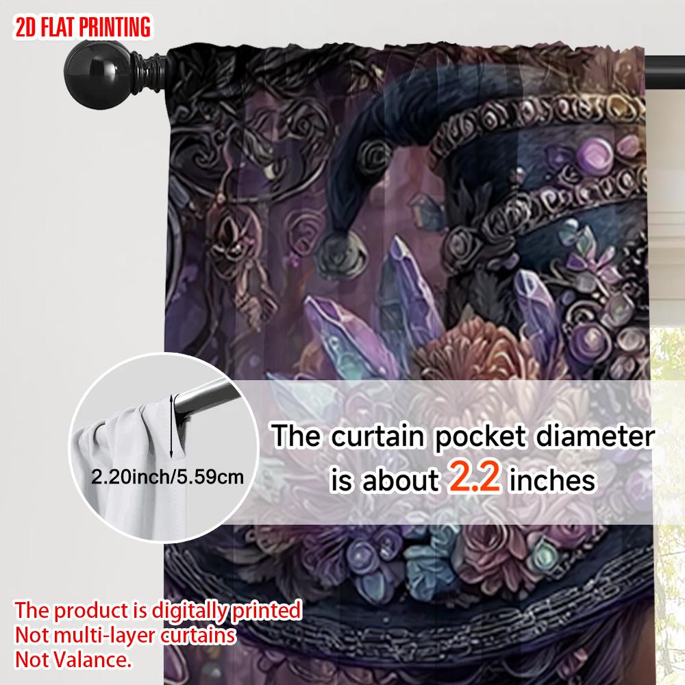 2pcs, plane printing Pattern Curtains Mysterious Witch with Cat and Mushroom Durable Polyester (without rod) All Seasons Ldeal