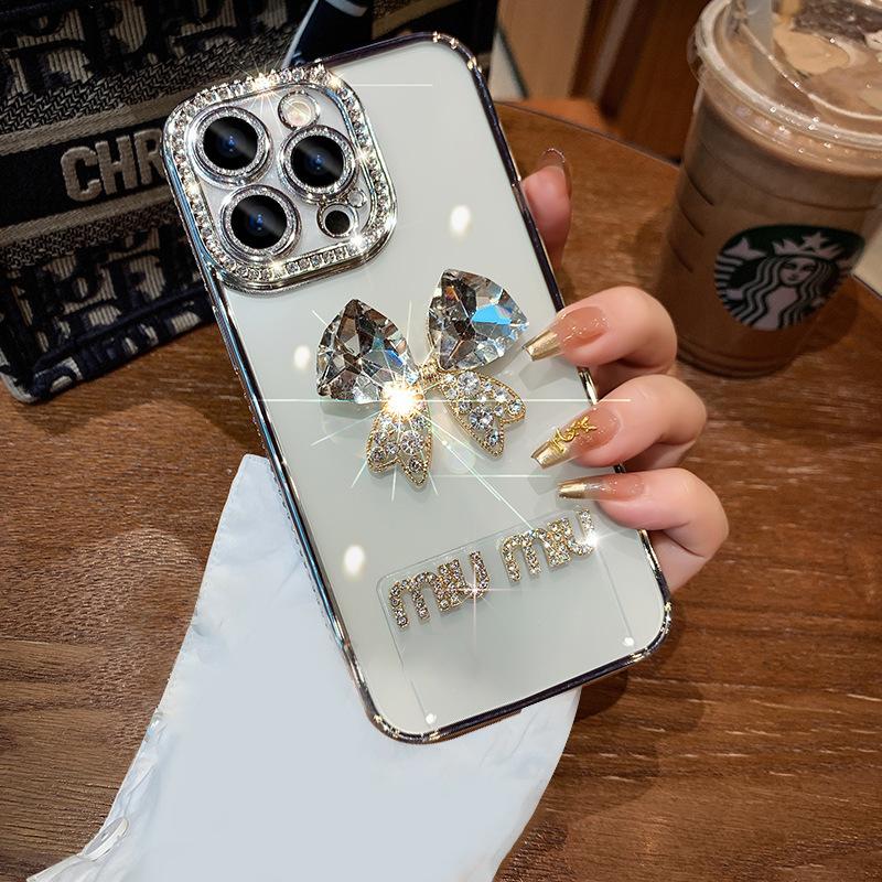 

Applicable To Apple 16promax Mobile Phone Case New 17 Lens Film Iphone14 Transparent 15 Gem Bow 13 iPhone17