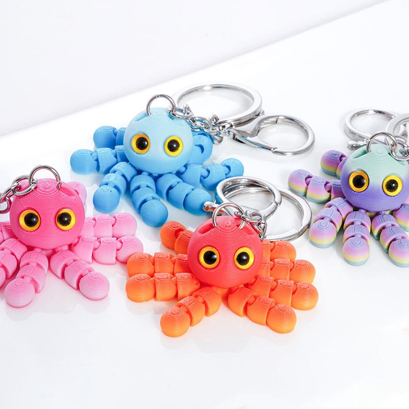 3D Printed Multi-Joint Movable Cute Octopus Little Pendant Keychain Car Key Ring Schoolbag Pendant