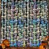 Decorative Fringe Curtain Halloween Skull Foil Curtain, Iridescent Disposable Tablecloth, Festive Table Cover Tinsel Backdrop for Holiday Party