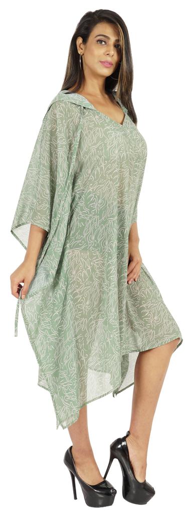 Moomaya Women  s Short Hoodie Kaftan Loose Tunic Kimono Sleeve Mini Beach Cover Up
