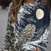 Casual Owl Printed Women Round Neck Multicolor Sweatshirt Snowy Branches Sleeve Moon