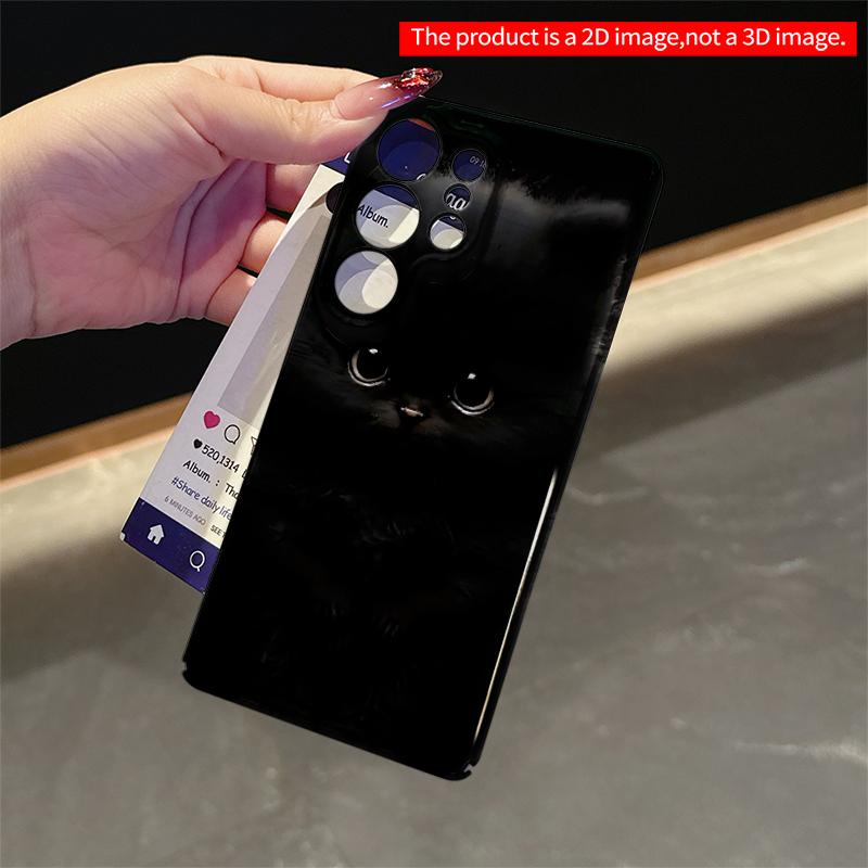 2DFlat Samsung phone case Black Cat Glowing Eyes Phone Case Applicable to Galaxy S23 S24 S25ULTRA S26 A12 A14 A15 A16 A54 A55