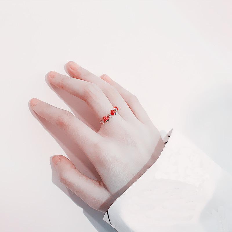 2026 Trendy Cute Sweet Red Strawberry Crystal Rings For Women Girls Korean Small Fresh Fruits Open Finger Ring Wedding Jewelry