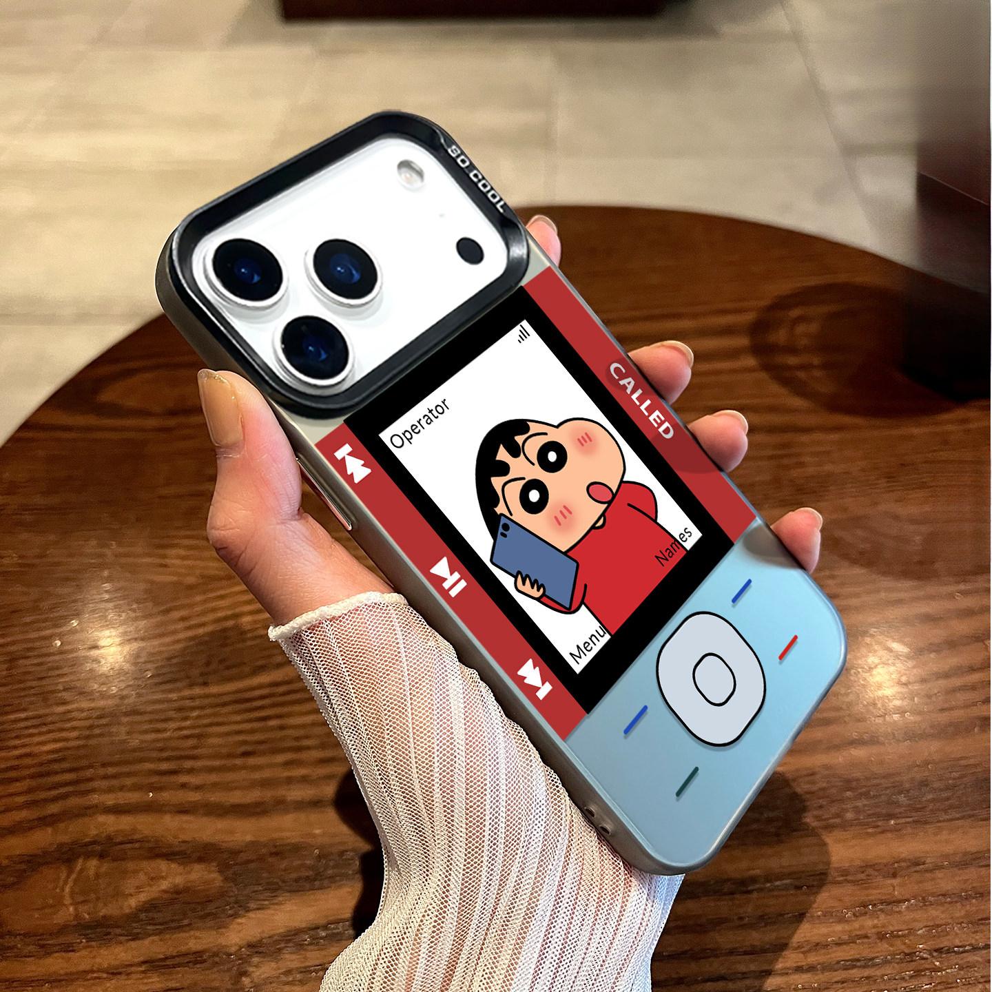 Crayon Shinchan & Nene Retro MP3 Couple Phone Case for iPhone 15/14/13/12  Matching Cartoon Cover  GALAXYS24 чёрный