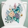 Toilet Stickers Watercolor Floral Peony Butterfly Durable Waterproof Self-Adhesive Wall Sticker for Bathroom Decor