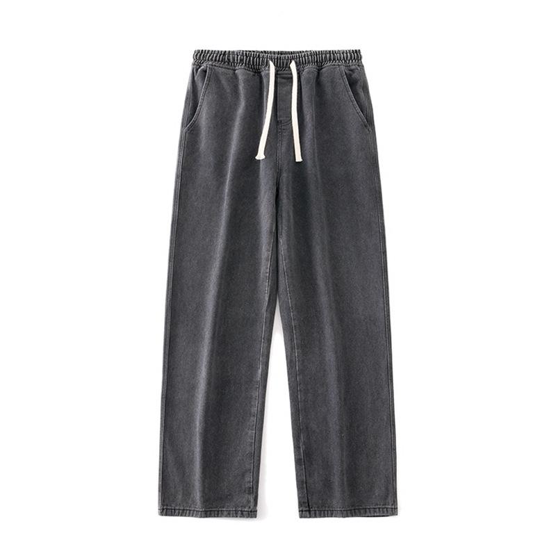 Thin / Thick  Casual Men's Plus Velvet 78% Cotton Drawstring Denim Jeans Baggy Wide Leg Pants Straight Trousers Sweatpants For Men Hip Hop
