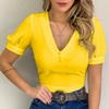 Exquisite Women's Solid Color Deep V-neck Cute Princess Sleeve Slim Short Sleeve Top All Match Top