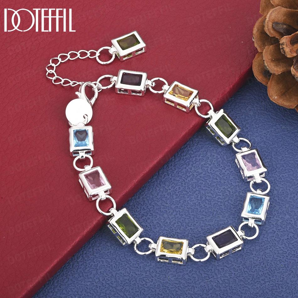 

Браслет из стерлингового серебра 925 пробы с цветным цирконом класса AAA, подарочный, свадебная модная бижутерия 20cm