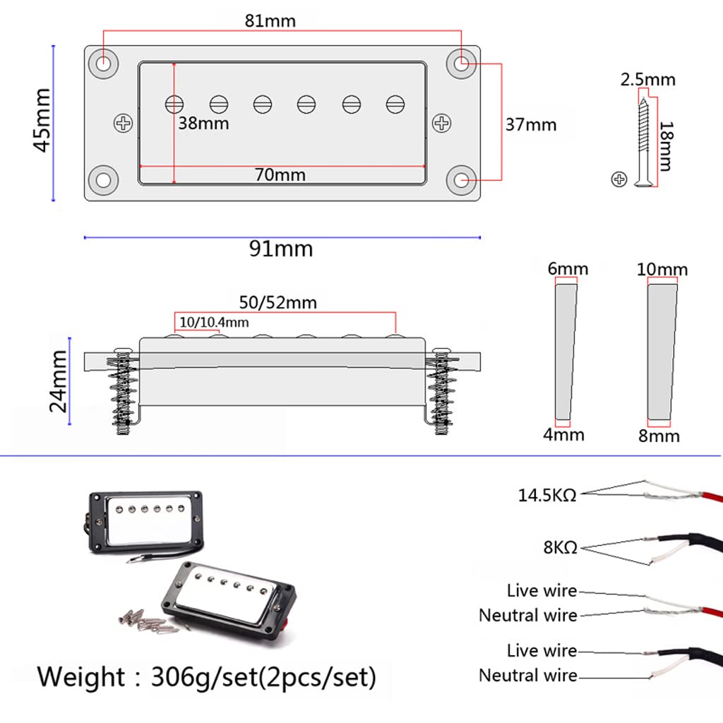 [Ogdni] Humbucker Gitarowy Zestaw Przetworników Dwucewkowych, Wymiana na Szyjkę i Mostek (GMC07)