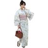 RAVIR Yukata Light Classic Peony with Fluffy Obi Belt and Geta One Size Fits All Women's 3-Piece Set, Gray, Pattern, Sandals, Yellow,