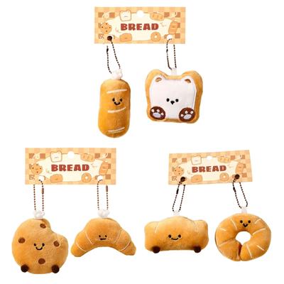 2Pcs Miniature Bread Plushie Keychain Portable Food Themed Bag Accessory Fun Stuffed Toy Bags Pendant for Student