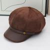 Autumn and winter new suede octagonal hat women's M metal label belt newsboy hat British retro versatile painter hat