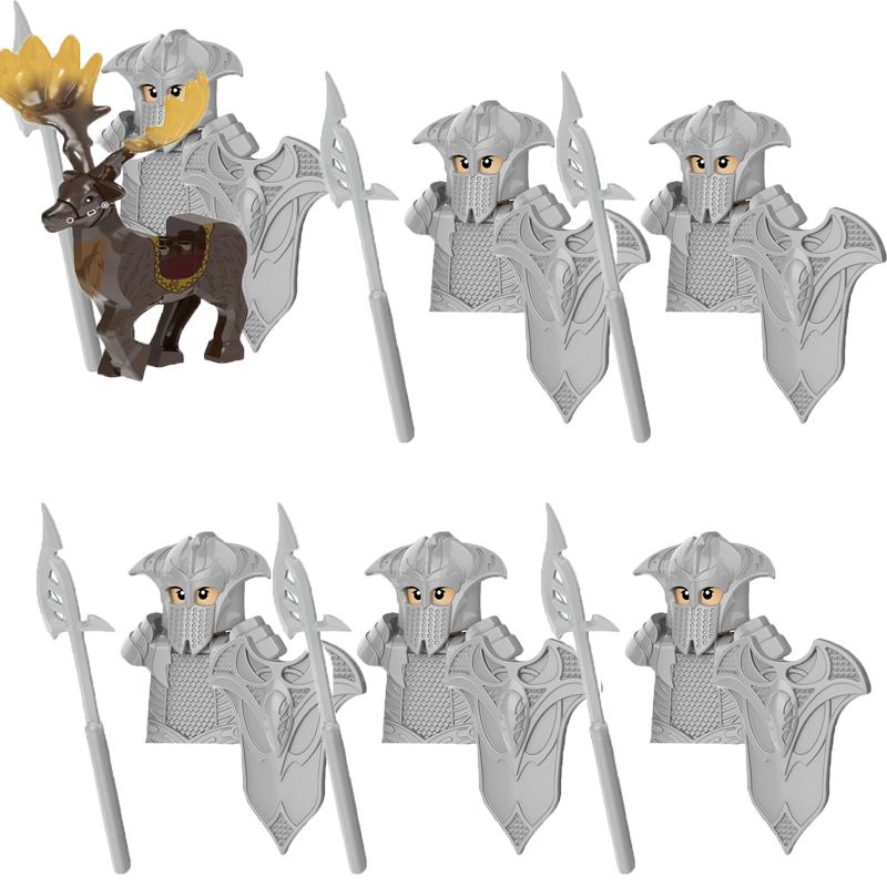 MOC Středověké Vojenské Stavební Kostky Elfský Bojovník Ork Rohan Gondor Rytíř Sada Postav Zvířecí Armáda Zbraň Luk Kuše Hračka