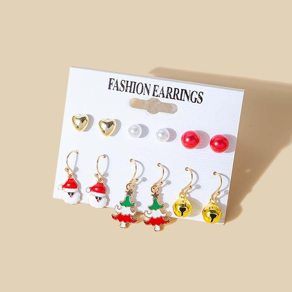 

Santa Claus Drop Earrings Bells Pearl Ear Studs Christmas Earrings Women Ear Hook Dangle Earring A6