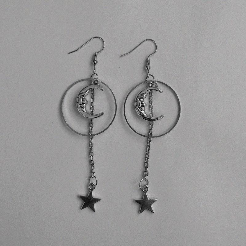 Star and Moon Long Chain Pendant Earrings – Exquisite, Delicate Gift
