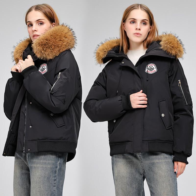 DAFIFY Women's Fashion Casual Fall Winter Solid Color Print Long Sleeve Loose Waistline Jackets & Coats Down Coats