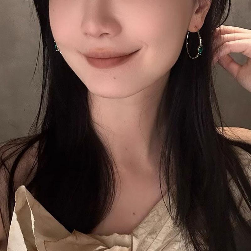 Green Zirconia Earrings Female Simple Fashion Exaggerated Large Circle C-shaped Earrings Ins Hip-hop Earrings Tide Personality Elegant Accessories