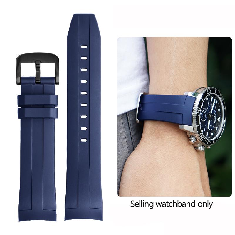 Curved End Rubber Watchband For Tissot 1853 Starfish Diving T120 Silicone Strap T120417A Wrist Bracelet 22mm Male Black Blue