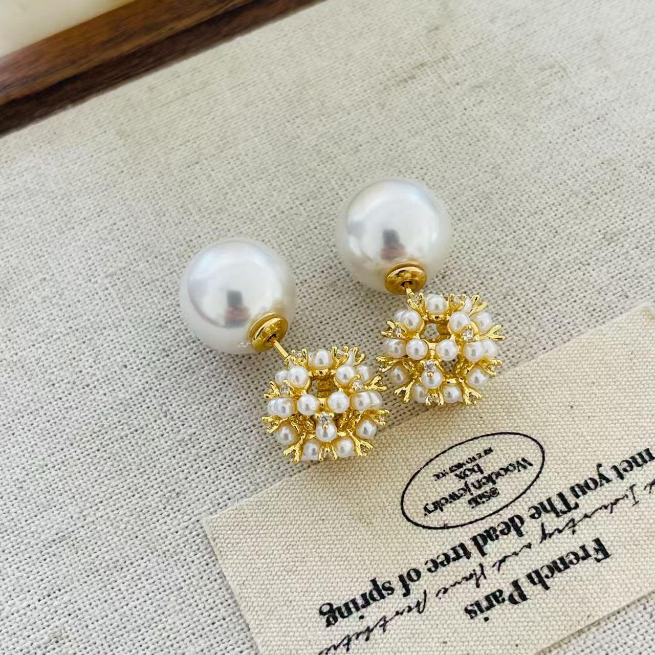 

Elegant French Zircon Fireworks Pearl Earrings - Versatile Luxury Fashion for Women золотой