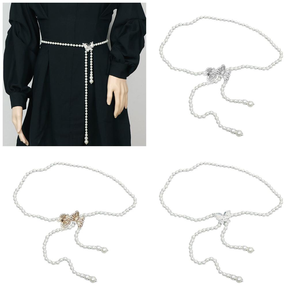 Adjustable Butterfly Pearls Waist Chain Luxury Pearls Waist Band Thin Belt Enjoy Female Elegances for Various Occasion