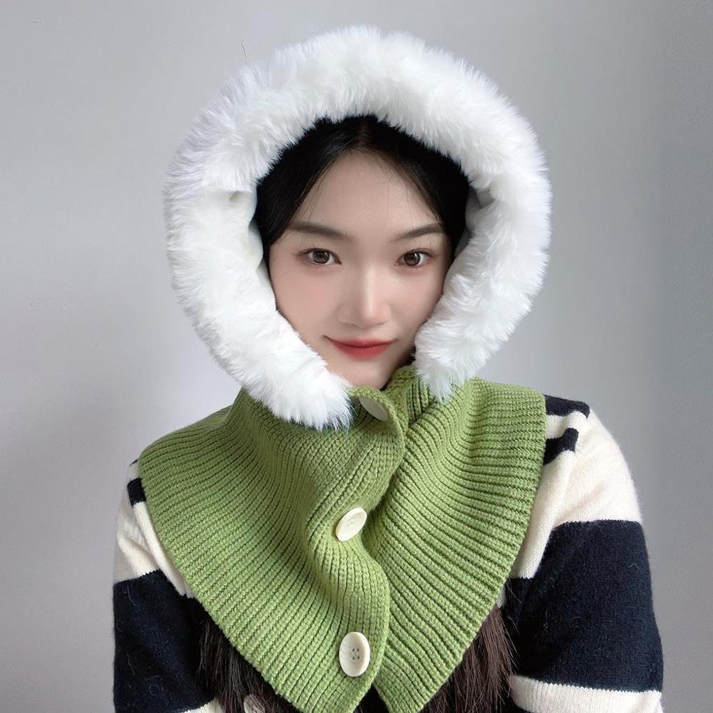 Boucle Knit Hooded Neck Warmer (Green)