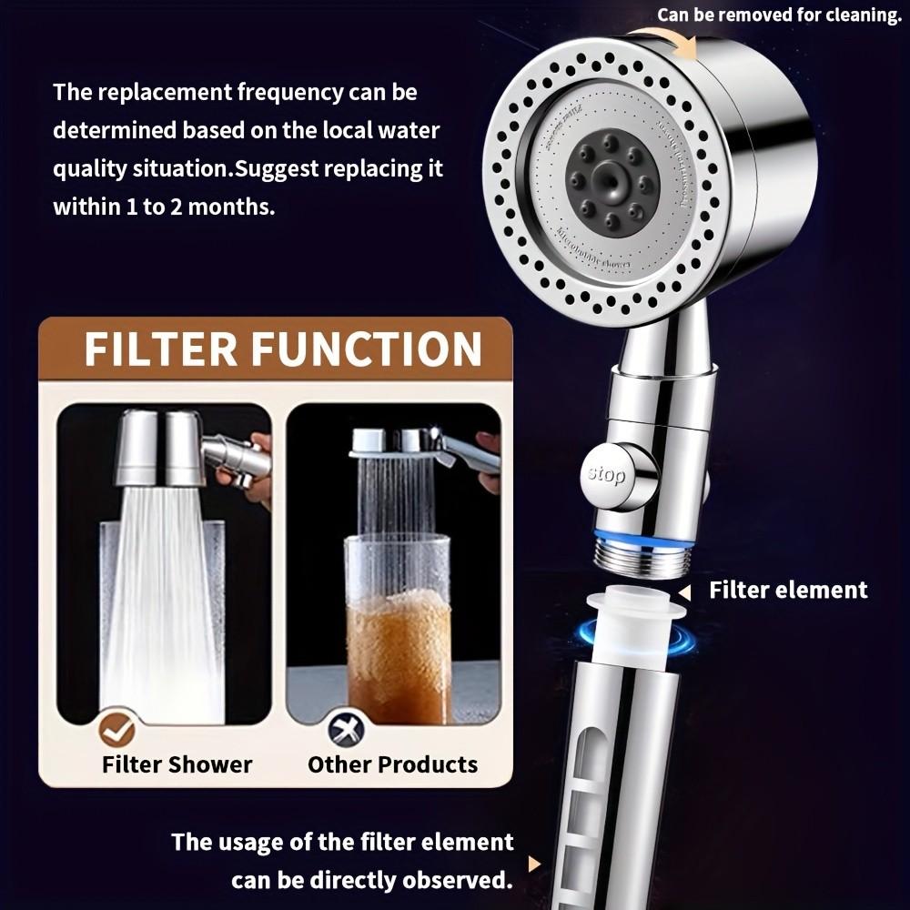 5 Spray Spa Shower Head ABS Portable High Pressure Large Flow Filtered Shower Heads with Stop Button Universal Bathroom Nozzle
