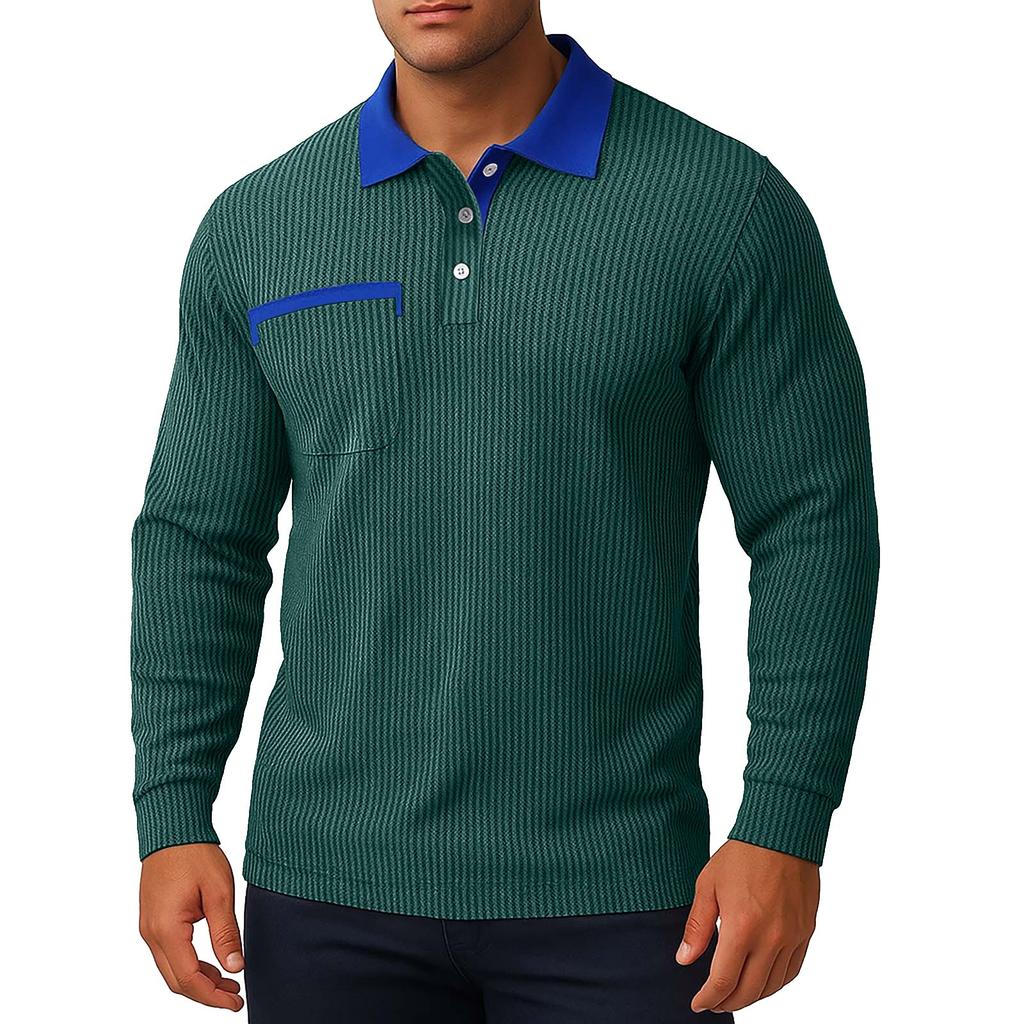 Men's Double Color High Collar Button Long Sleeve Shirt Casual Autumn/Winter Top