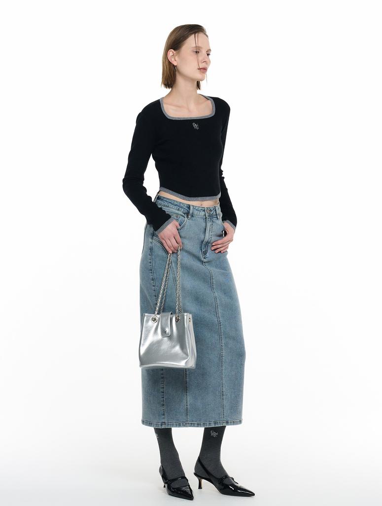 GENERALIDEA Superfine Wool Contrast Square Neck Pullover [Black] / Wbd4L05551