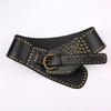 PU Leather Female Waist Belt with Irregular Buckle Rivets Decors PU Waist Belt Hollowed out Waistband for Coat Shirt