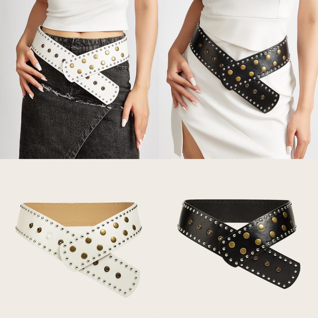 Punk Style Rivet Belt With Metal Buckle For Fashionforward Streetwear