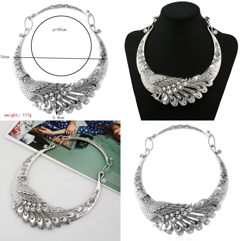 Pfau Tier Anhänger Halskette mit Retro Silber Finish für Modeaccessoires