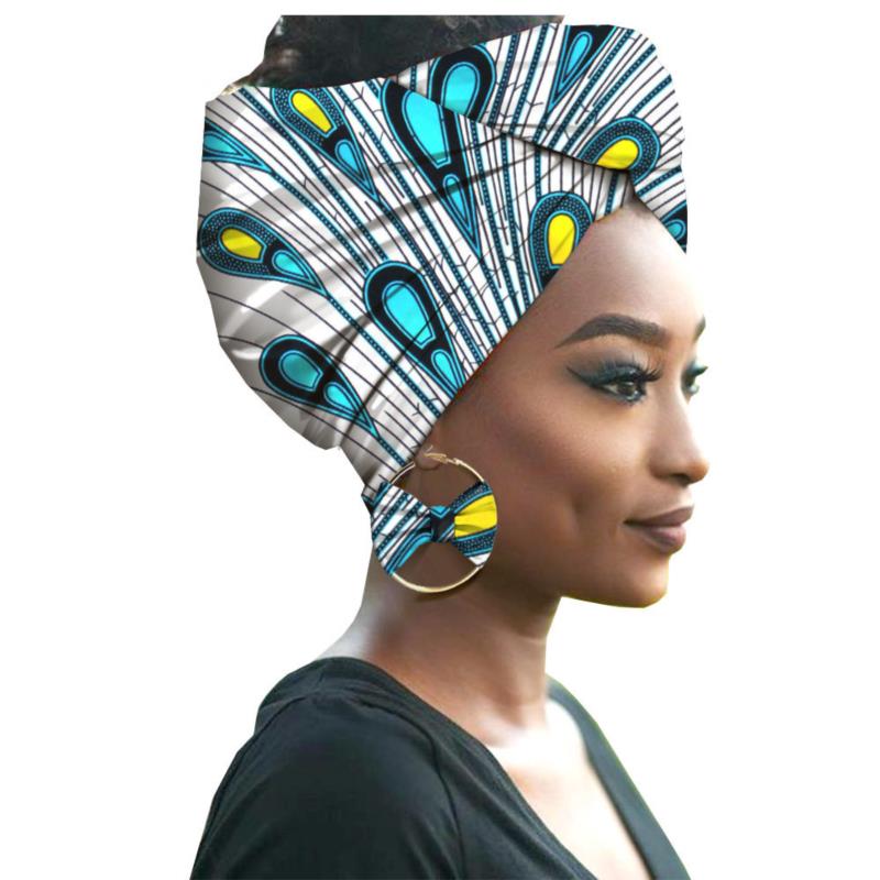 African Print Women Head Bandana Cotton With Matching earring Balaclava Headscarf Bandana Mujer Headband Set Hair Accessories