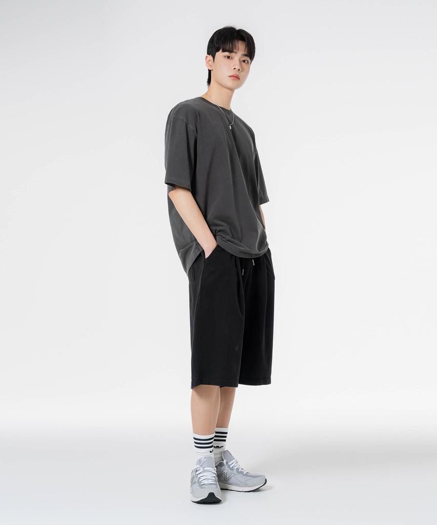 MOZMOZ Back Slit Oversized Pigment Short Sleeve T-Shirt Charcoal