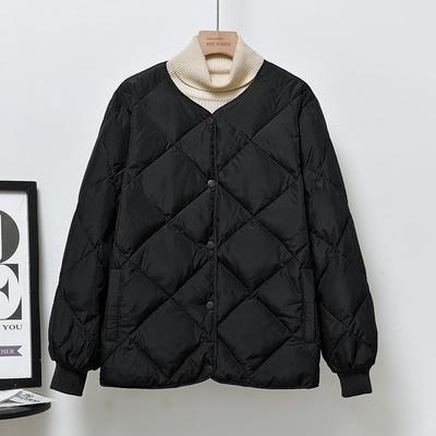 Rhombus Lattice Bread Cotton Clothes Autumn and Winter New Simple Solid Color Warm Cotton Clothes Jacket Women's Fashion
