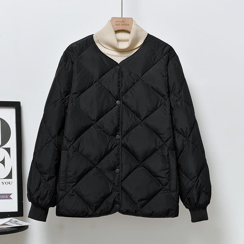 Rhombus lattice bread cotton clothes autumn and winter new simple solid color warm cotton clothes jacket women's fashion