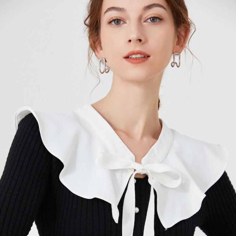 Removable Lapel Fake Collar Women Tie Ladies White Shawl Wrap Detachable Solid Color Bowknots False Collar Clothes Accessory